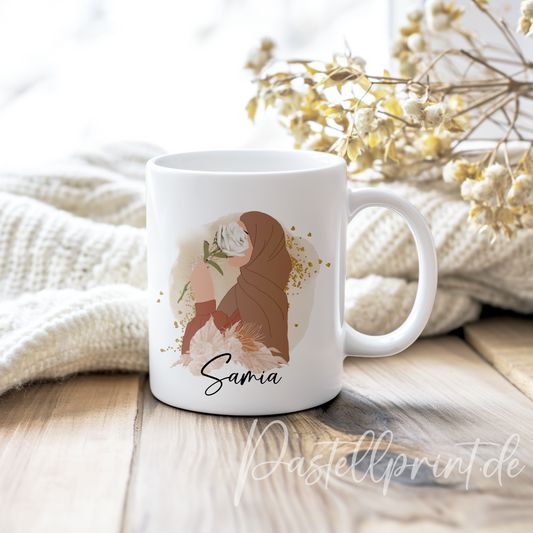 Personalisierte Tasse - Hijab White Rose