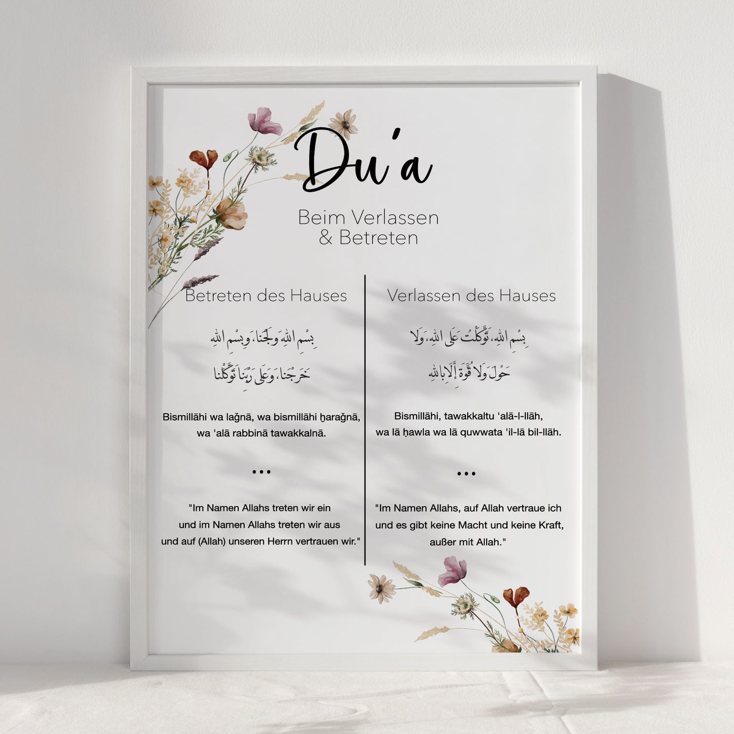 Du‘a beim betreten|verlassen des Hauses Floral WHITE Design- Download